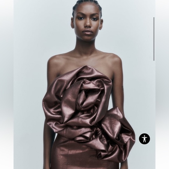 Zara  COCKTAIL PARTY VOLUMINOUS FLOWER MINI STRAPLESS DRESS JEWEL METALLIC - Picture 3 of 13